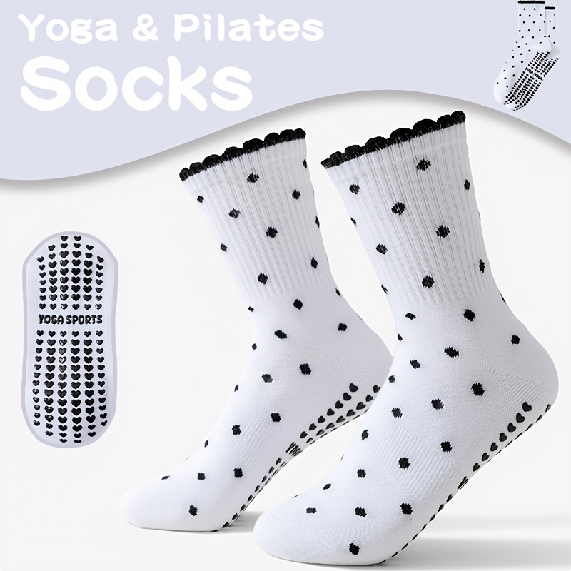 Pilates Yoga Barre - Women's White Black-Dot Non-Slip Mid-Calf yoga