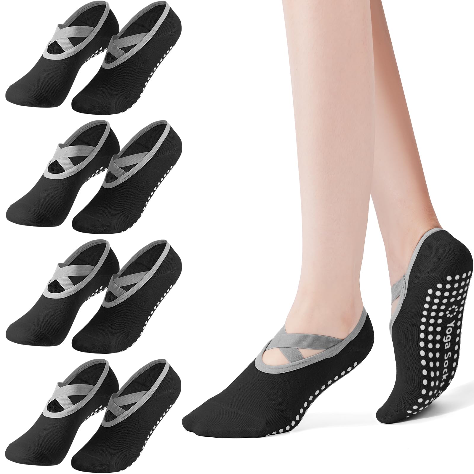 Pilates Yoga Bag - 4-Pack Women's Pilates Socks, Non Slip